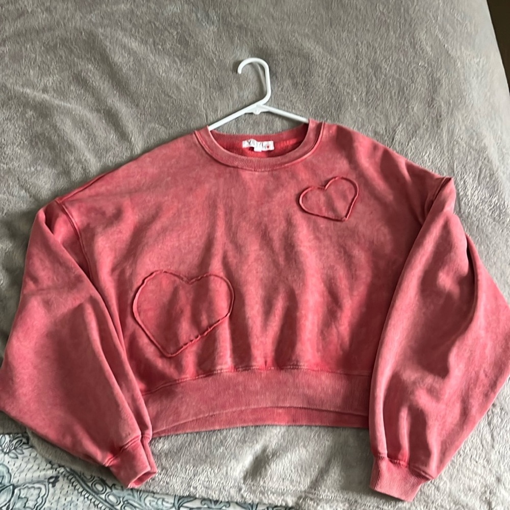 Pink cropped heart sweatshirt